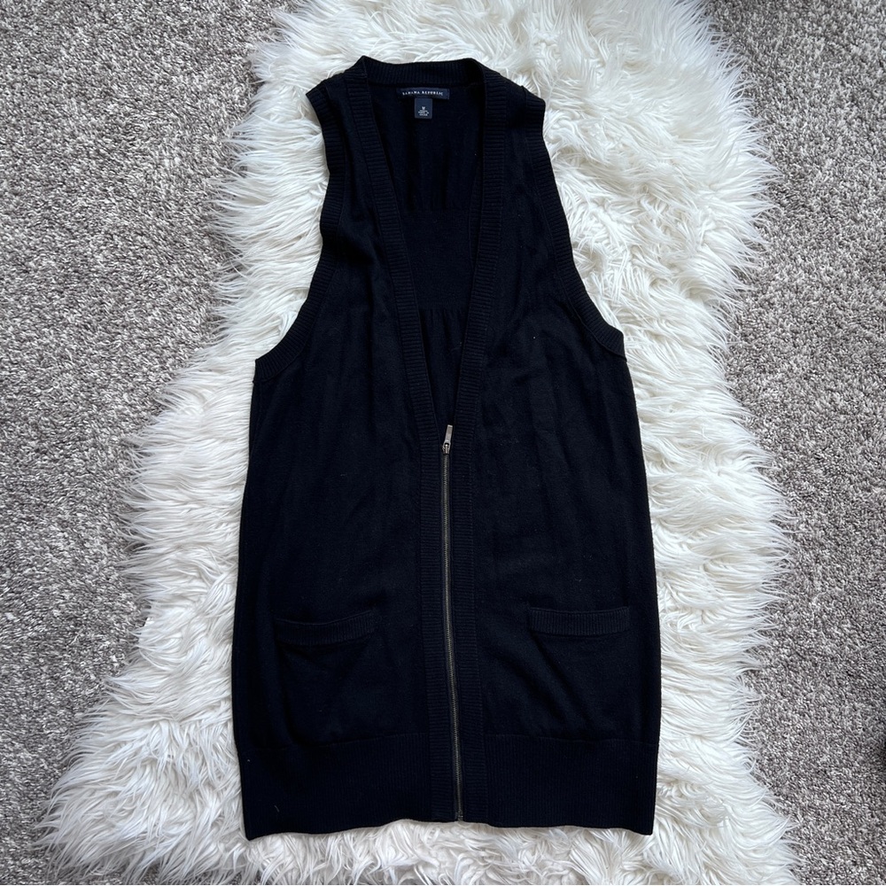 Banana Republic Black Sweater Vest Cardigan Zip Front Size M